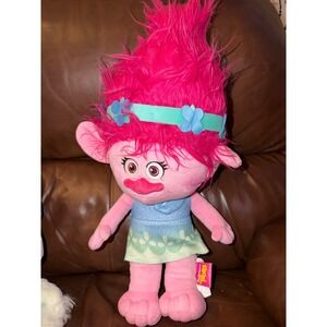 DreamWorks Trolls Poppy Plush Doll Pink Hair Blue Flower Headband Franco‎ Mfg